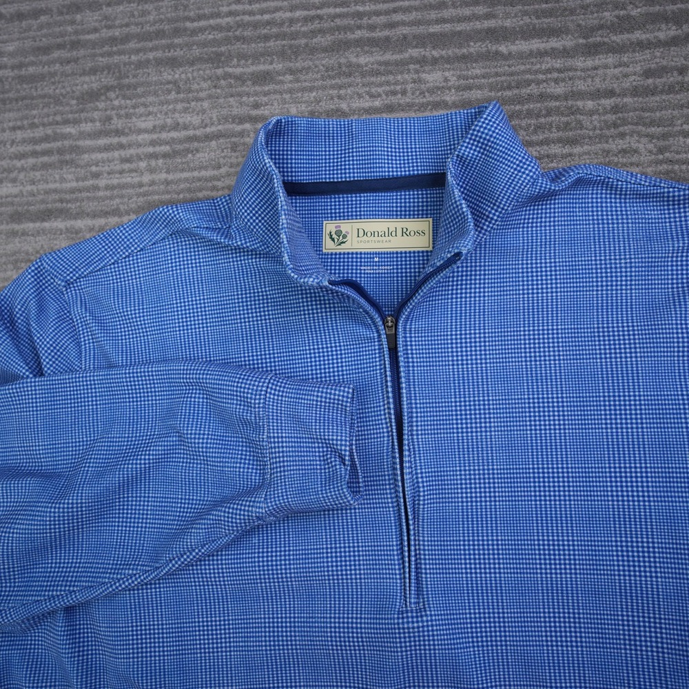 Donald‎ Ross Sportswear Mens Blue Micro Check Quarter Zip Pullover Crosswater M